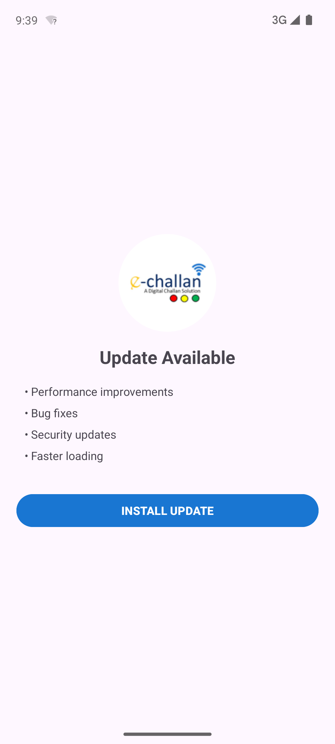 Android banking trojan fake eChallan dropper screen showing fake Update Available prompt