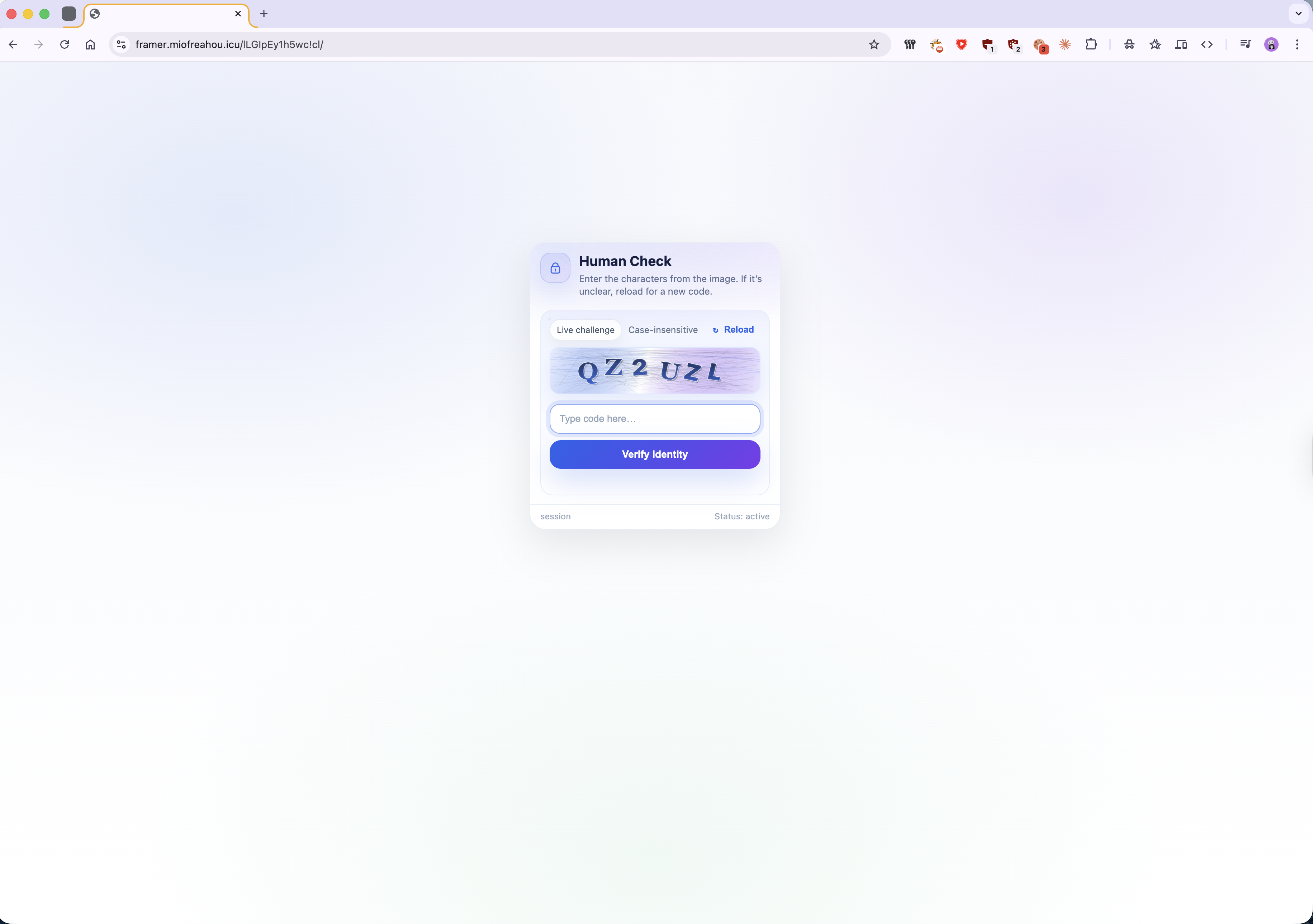 Fake CAPTCHA gate on framer.miofreahou.icu